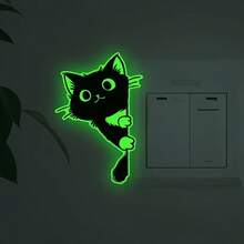 1/2 Pcs Green Glow-In-The-Dark Peeking Cat Wall Decal - 2D Flat Self-Adhesive PVC Sticker For Entryway, Bedroom, Kitchen, Living Room & Shop Decor, Cute Animal Home Art - Black Cat Wall Sticker - View 2