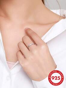 1pc S925 Sterling Silver Rhinestone Inlaid Super Shiny Thin Band Ring, Minimalist Luxury Personalized Elegant Ins Cold Style Niche Fashion High-End Versatile Finger Ring, Suitable For Daily Wear, Party, Vacation, Holiday And Other Occasions, Gift - Drilling Machine - View 9