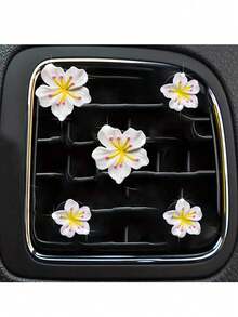 5pcs Random Color Resin Cherry Blossom Car Air Vent Clips, Car Interior Decoration Clips - 2 Large, 3 Small - View 2