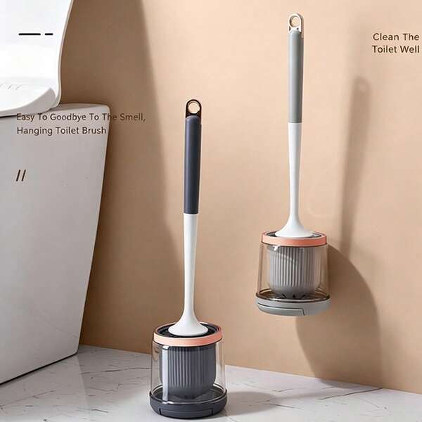 1pc Toilet Brush, No-Drill Toilet Cleaning Brush, Silicone-Like Bathroom Cleaning Brush With Long Handle