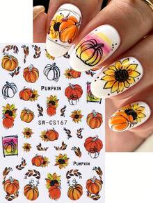 SWEET TREND 6 Peças Adesivos de Unhas de Outono 3D Autoadesivos, Decalques de Unhas com Folha de Bordo em Aquarela, Abóbora, Girassol, Xícara de Café, Linha Geométrica, Folha de Outono, Deslizadores de Colheita para Ação de Graças, Cottagecore, Uso Diário, DIY, Salão, Acessórios e Ferramentas de Manicure Doméstica - Multicolorido - Visão 6