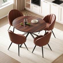 Extendable Dining Table And Chairs Set Of 4/Set Of 6, Round Table With Upholstered Brown PVC Chairs For Dining Room,Kitchen - Brown Table + Brown PVC Chair - View 12
