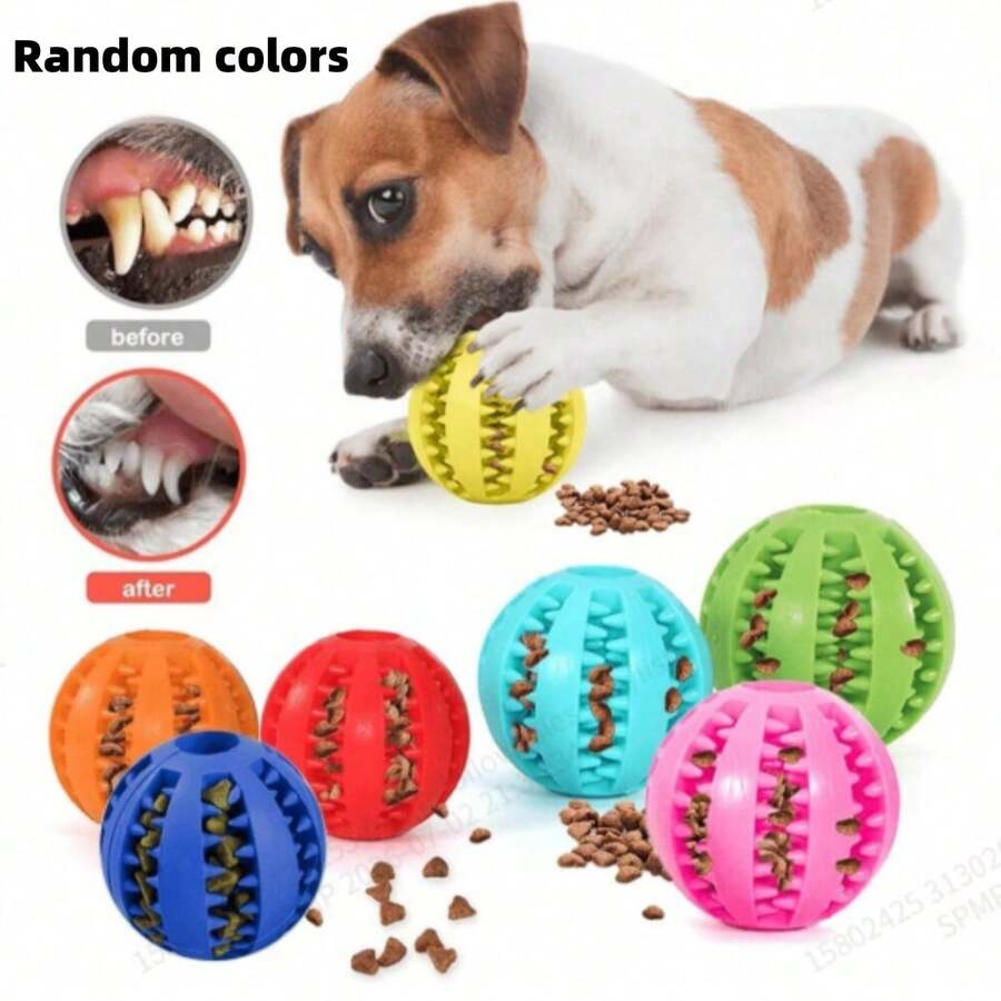 1pc Dog Treat Dispensing Ball Interactive Chew Toy Dental Cleaning Treat Feeder Ball Rubber Silicone Material Suitable For Small Dogs Random Color - Multicolor - View 1