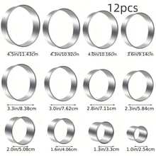 Cookie Cutter Set 11/12Pcs Rolled Edge Round Stainless Steel Mousse Ring Mold For Cake Mousse Donut Fondant Baking - Silver - View 2