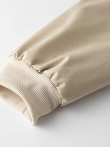 Casual Khaki Pilot Jacket With Stand Collar, Full Zip, Lightweight Ribbed Hem And Cuffs, Slanted Pockets, Suitable For Spring And Autumn Daily Wear - Beige - View 7