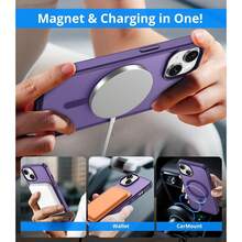 磁吸磨砂手機殼，適用於 iPhone 13 15 14 16 17 11 12 Pro Max Plus 17e 16e，防震保護殼 - 紫色 - 查看 5