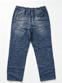 Men Elastic Waist Vintage Ripped Straight Jeans, Multifunctional Non-Stretch Plus Size Distressed Blue Loose Denim Street Pants - Navy Blue - View 7