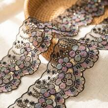 1/3" 13cm Wide 3D Floral Embroidered Lace Trim With Sequins And Beads, Fan-Shaped Edge Transparent Mesh Lace Trim, Suitable For Sewing DIY Crafts, Bridal Wedding Veil, Underwear, Clothing Accessories, Vintage Elegant Lace Trim - Multicolor - View 4