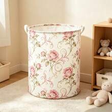 1pc Pink Rose Print Large Foldable Storage Basket, 40CM/50cm Fabric Laundry Hamper, Sundries Storage Bin, Suitable For Bedroom, Living Room, Bathroom, Laundry Room Multi-Scenario Storage - View 3