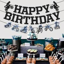 1 Set (22pcs) Happy Birthday Banner With Black Glitter Letters, Dirt Bike, Flag, Motorcycle Racing Theme Party Wall Hanging Garland, Suitable For Racing Theme Birthday Party Background Decoration - A - View 4