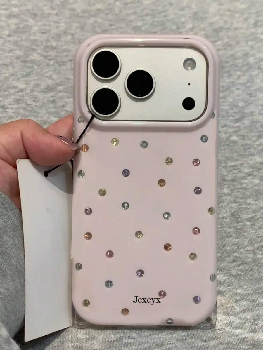 Cute Pastel Glitter Shiny Colorful Rhinestone Polka Dot Glossy Phone Case Compatible With IPhone 17 Pro Max 16 15 14 Pro Max 16 Pro 15 Pro 14 Pro 14 15 17 Dreamy Dots Print Shockproof Protective Cover Gift For Girl - Pink - View 1