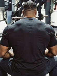 Men's Strength Gym Barbell Print Short Sleeve Crew Neck Fitness T-Shirt Sports Black Summer - Black - View 3