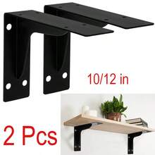 2 Pcs Floating Shelf Brackets L Bracket With Beam - Shelf Brackets Black- Heavy Duty Shelving Brackets For Floating Shelves - Wall Mounted Support For DIY (10/12 In) - View 1