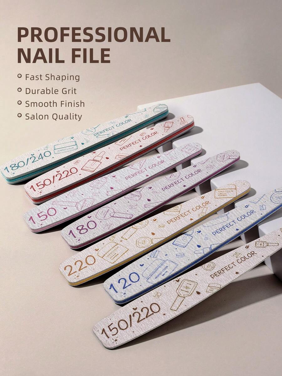 PERFECT COLOR Professional Nail File Set, Multiple Grit Options, Fast Shaping, Smooth Finish, Durable Sanding Strips, Suitable For Natural Nails, Gel Nails And Acrylic Nails, Home And Salon Use - Multicolor - View 1
