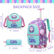 3Pcs Girls Rolling Backpack With Crossbody Bag Cute Print Wheeled School Bag For Girls, Lightweight Trolley Bookbag For Back To School - Girls' Rolling Bag - View 11
