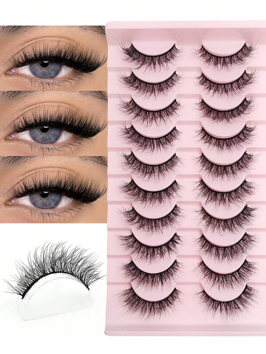 Asiteo 10 Pairs Faux Mink Full Strip False Eyelashes, Soft Band Fluffy Lashes, Suitable For Girls Who Prefer Natural Makeup Look - Black - View 1