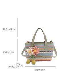 Colorful Striped Women's Handbag, Fashionable Versatile Bucket Bag With Floral Charm, Shoulder Crossbody Bag - Multicolor - View 5