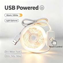 1m To 5m Indoor LED Light Strip, Dual Color Cold And Warm Options. USB Powered, Touch Button Control. Suitable For Bedroom, Mirror, Kitchen, TV Background Wall, Desk And Holiday Atmosphere. - Touch Light Strip - View 1