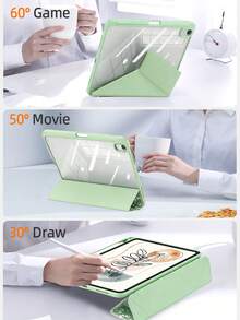 1本筆記本，抹茶綠塗漆平板保護殼，相容於 iPad Mini6/7/Air/Air2/9.7/10.2/10.5/10.9 (Air4-Air8)/Pro 11/10th Gen/A16/Pro 11 2024，可折疊平板保護殼配壓克力背殼，8段式支架，磁吸休眠/喚醒，內建筆槽，不含筆，部分機型附相機框 - 抹茶綠 - 查看 11