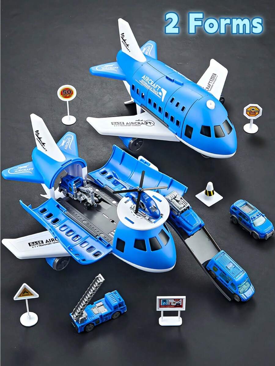 Airplane Toy With Small Car, 7-In-1 Aerial Fire Brigade With Scene Training Map And Fire Safety Warning Signs, Role Play, Perfect Holiday And Birthday Gift For Boys And Girls Aged 3+, Small Figure Airplane Toy - Multicolor - View 1