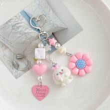 Korean Style Long Ear Rabbit Bag Charm, Flower Heart Beaded Keychain, Pearl Pendant Backpack Hanging Chain, Sweet Y2K Style Handbag Decoration, Gift For Girls - Multicolor - View 5
