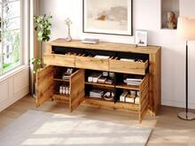 Sideboard With Wave Design 135x35x70cm Natural Wood - Natural - View 2