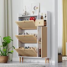 Estantería para zapatos de mimbre - Ideal para espacios reducidos - 3 puertas abatibles y 1 cajón - - Natural y blanco - Ver 6