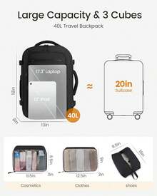 40l Large Capacity Travel Backpack Tsa Approved Carry On With 3 Packing Cubes Waterproof Laptop Backpack For Women And Men - Brown and White - View 3