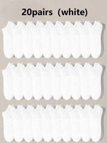 10/30/50 Pares de Meias Barco Masculinas de Cor Sólida, Absorventes de Suor, Casuais e de Cano Baixo, Opção de 1/20 Pares - Branco - Visão 11