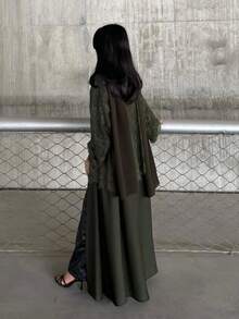 Fashion Lace Patchwork Solid Color Single Piece Cardigan Jacket (No Headscarf) - Army Green - View 3