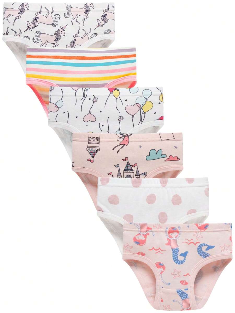 6pcs Young Girl Soft Cartoon Print Panties - White - View 1