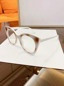1PC Women's Retro Cat Eye Contrast Color Y2K Sweet Cool Style Fashion Street Plain Lens Glasses Frame - Clear - View 6