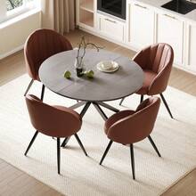 Extendable Dining Table And Chairs Set Of 4/Set Of 6, Round Table With Upholstered Brown PVC Chairs For Dining Room,Kitchen - Grey Table + Brown PVC Chair - View 13