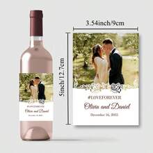 UNICCUT 20/40pcs Customized Printed Photo & Text Wedding Wine Bottle Stickers, Personalized Design Birthday Party Stickers, Invitation Card Wine Labels - Multicolor - View 3
