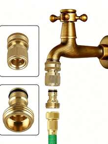 Garden Hose Quick Connectors, Male & Female Brass Water Connectors, 3/4" American Brass Hose Quick Connectors, 3/4" European Thread Connectors, Solid Brass, 3/4" GHT Thread, Leak-Free Water Pipe Connectors, Quick Connection Kit - Multicolor - View 4