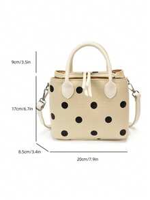 MEINCHOLY Woven Texture PU Handbag Crossbody Bag, Cream White With Black Polka Dot Minimalist Small Square Bag, All-Season Bestseller, Suitable For Daily Commute, Shopping, Sweet Date, Short Trip, Afternoon Tea Gathering, Targeted At 18-40 Years Old White-Collar, Moms, Students, Teachers, Gentle Girls, Dual Short Handles + Adjustable Wide Crossbody Strap As Differentiated Selling Point, Fresh Girly Style High-Traffic Gift Bag For Women - White - View 3