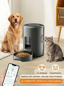 PETSIN 2L/67.64oz 自动猫喂食器，智能宠物喂食器，双频 2.4G WiFi 自动狗喂食器，带应用程序控制的圆形自动宠物食品分配器，USB 供电（不含适配器），迷你遥控猫狗食品分配器，用于每日定时喂食 - 彩色 - 查看 2