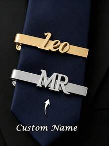 1pc Customized Stainless Steel Letter Tie Clip, Elegant Wedding Accessory, Personalized Stainless Steel Tie Clip For Men, Fashionable Suit Accessory, Suitable For Groomsmen And Wedding Gifts - Multicolor - View 1