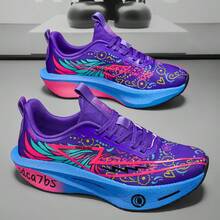 1 Pair Men's Sports Shoes With Personalized Graffiti Print Running Shoes - Purple - View 3