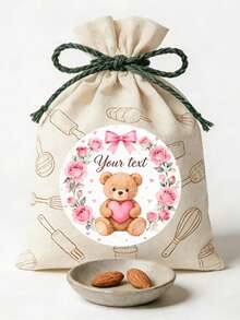 Pink Bow Baby Baptism Thank You Gift Stickers Round, Pink Plaid Baby Girl Snack Bag Gift Labels Bow Baby Decoration - Multicolor - View 1