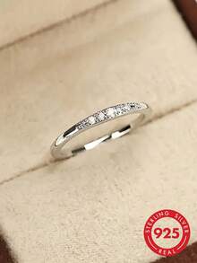 1pc S925 Sterling Silver Rhinestone Inlaid Super Shiny Thin Band Ring, Minimalist Luxury Personalized Elegant Ins Cold Style Niche Fashion High-End Versatile Finger Ring, Suitable For Daily Wear, Party, Vacation, Holiday And Other Occasions, Gift - Drilling Machine - View 8