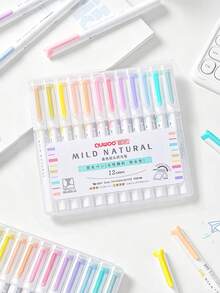 12/1 PC. 12-Color Soft-Tip Dual-Tip Highlighter. Triangular Barrel. Highlighter For Students To Mark Key Points, Journaling, And Doodling. Student Stationery. Back-To-School Season. - Highlighter - View 1