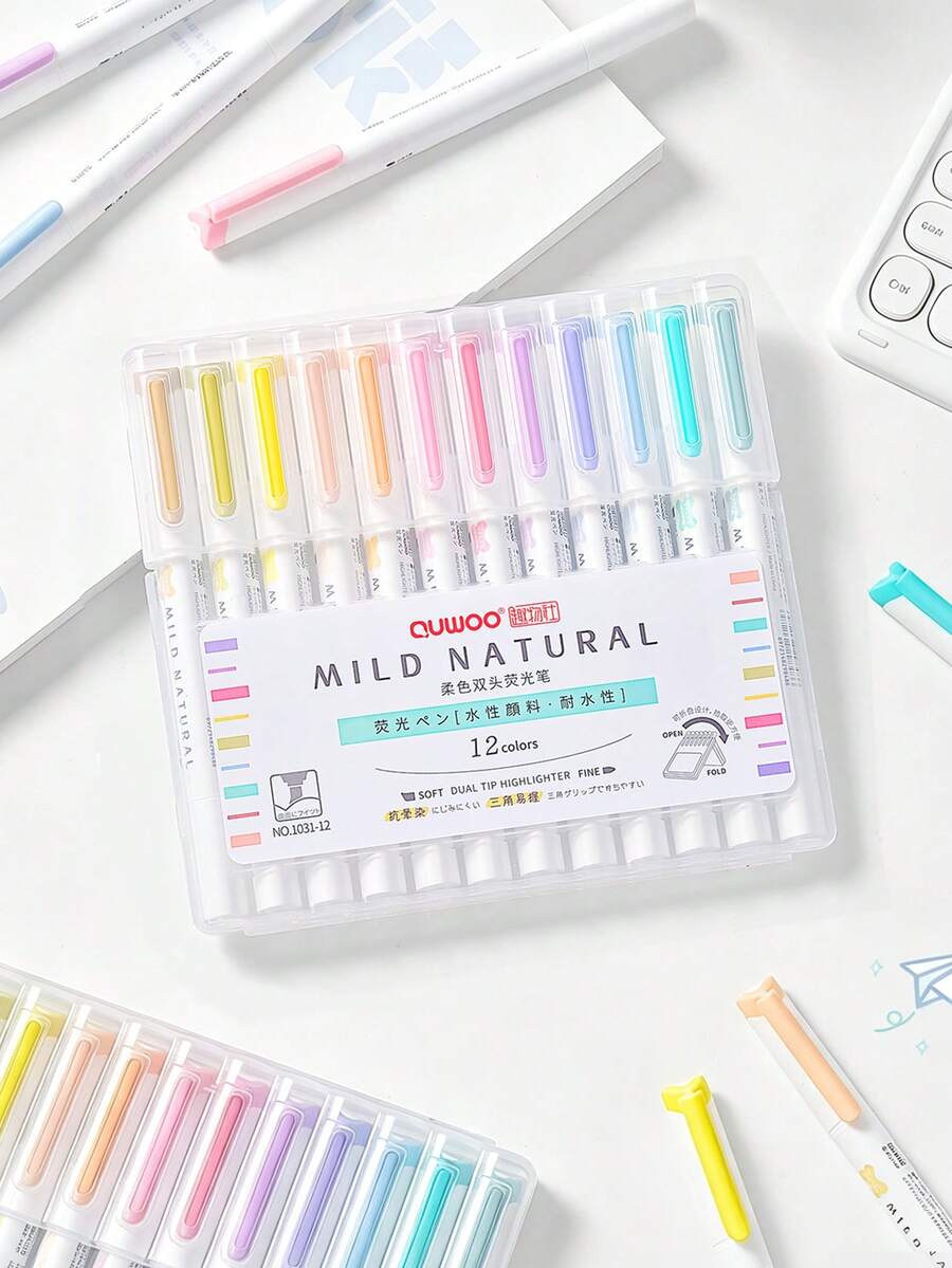 12/1 PC. 12-Color Soft-Tip Dual-Tip Highlighter. Triangular Barrel. Highlighter For Students To Mark Key Points, Journaling, And Doodling. Student Stationery. Back-To-School Season. - Highlighter - View 1