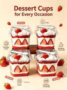 200 Peças Caixas Transparentes Quadradas para Bolo, Pudim e Sobremesa com Tampas, Colheres e Adesivos Decorativos, Caixas Multifuncionais para Mousse de Bolo Adequadas para Frutas, Sorvete, Iogurte, Natal, Halloween, Festas de Aniversário - Visão 3