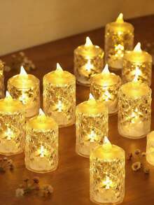 24/12/3pcs 8 * 4cm Home Decor Crystal Diamond Shaped LED Electronic Candle Lights,Wedding Party Table Decor Flameless Candle,Tea Candle Light - 黃光 - 查看 4