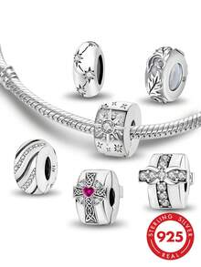 1 925 Sterling Silver Octagonal Star Safety Buckle Bead, Suitable For DIY Jewelry Making Of Women's Bracelets And Bracelets, Daily Outfit Matching - Set 4 - View 1