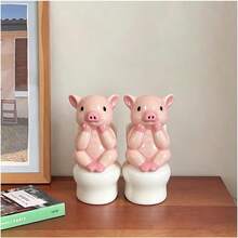 Ceramic Pink Pig Toilet Bolt Cover, Bathroom Floor Screw Cap, 2-Piece Set - C - View 1