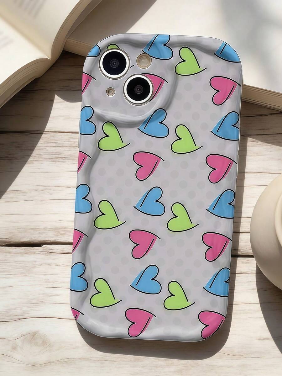 1 buah Casing Ponsel Cream Dopamine Bergelombang Ruffle Lembut Tekstur TPU Kreatif Warna Blok Cetak Penuh Bentuk Hati Kompatibel Dengan Galaxy S21 S22 S23 S24 S25 S26/Honor/ Dan Model Lainnya - Clear - View 1