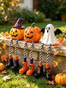 1/3 Halloween Hanging Leg Shelf Sitting Decor, Resin Witch Hat Pumpkin Ghost Bat Hanging Ornament With Hanging Rope Legs, Pumpkin Lantern Statue, Autumn Horror Table Decor, Indoor/Outdoor Halloween Party Home Desktop Decoration, Novel Halloween Gift Suitable For Friends Or Family - Hanging Leg Shelf Ornament - View 9