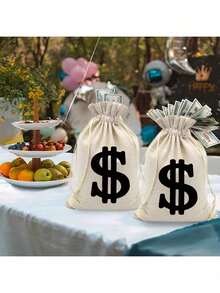 Canvas Money Bag Party Prop With Dollar Sign, Money Bag Prop For Bank Robber, Pirate, Cowboy Role Play Theme Party, Perfect For Halloween, Cosplay And Party Gifts, Costumes - Multiple Styles - View 5